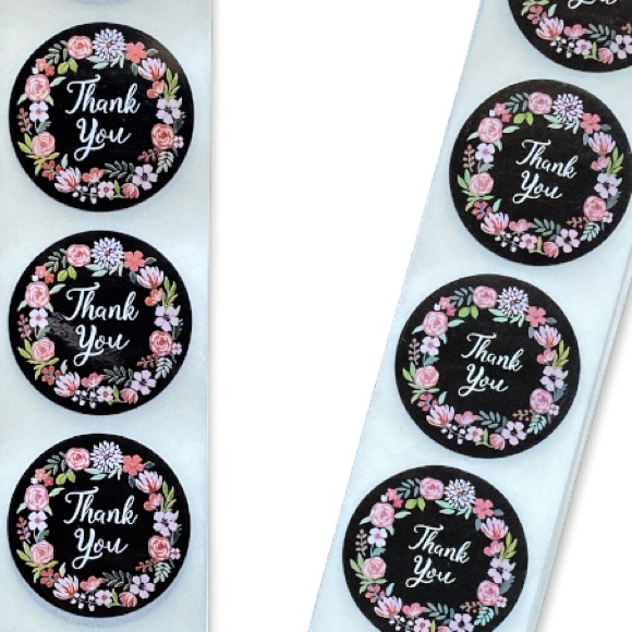 300 Pack of 1" Round Roses & Flowers Wreath Stickers "Thank you" PRICE IS FIRM - Picture 2 of 3
